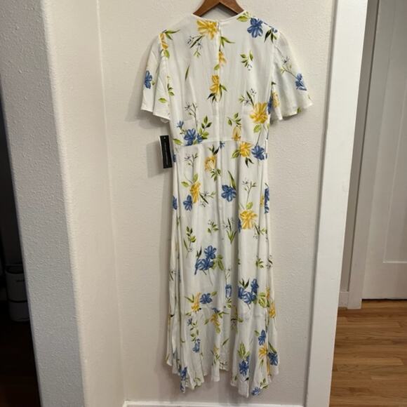 New French Connection White & Blue Floral Hi Low Ruffle Dress Women's size 0 - Picture 3 of 3